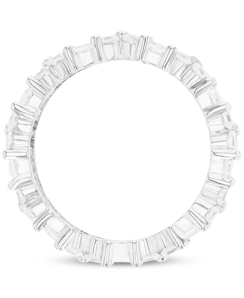 Cubic Zirconia Round & Baguette Eternity Band Sterling Silver