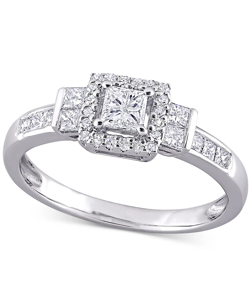 Diamond Princess Halo Engagement Ring (3/4 ct. t.w.) 14k White Gold