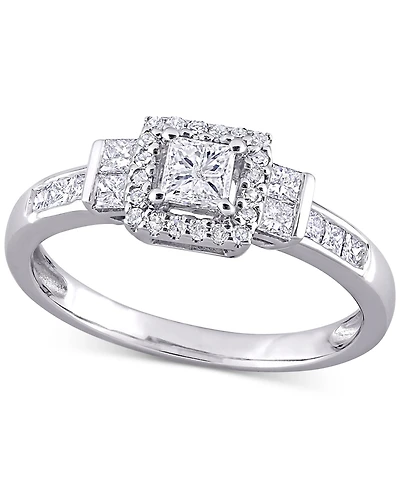 Diamond Princess Halo Engagement Ring (3/4 ct. t.w.) 14k White Gold