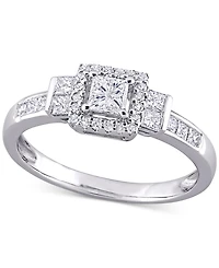 Diamond Princess Halo Engagement Ring (3/4 ct. t.w.) 14k White Gold