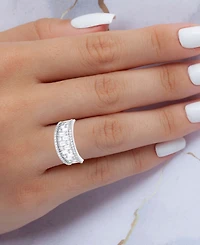 Cubic Zirconia Round & Baguette Statement Ring Sterling Silver