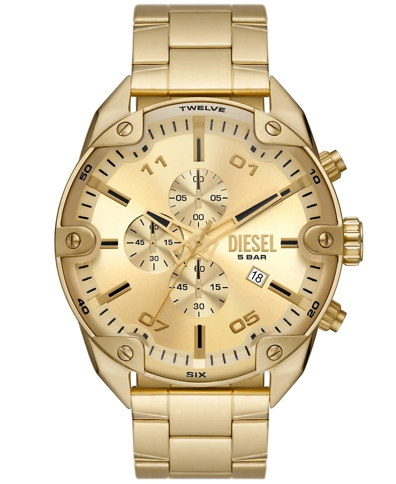 Diesel Men's Spiked Gold-Tone Stainless Steel Bracelet Watch, 49mm