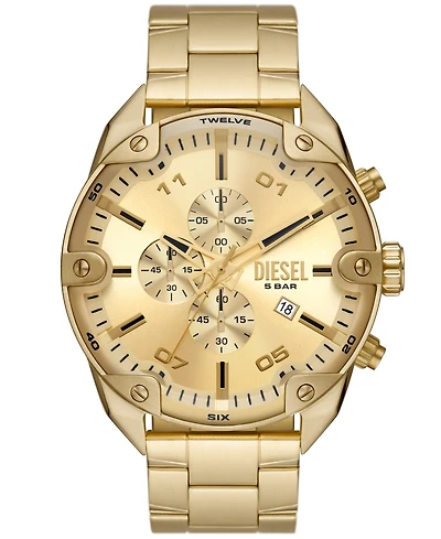 Diesel Men's Spiked Gold-Tone Stainless Steel Bracelet Watch, 49mm