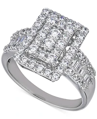 Diamond Round & Baguette Rectangular Cluster Ring (1-5/8 ct. t.w.) in 14k White Gold