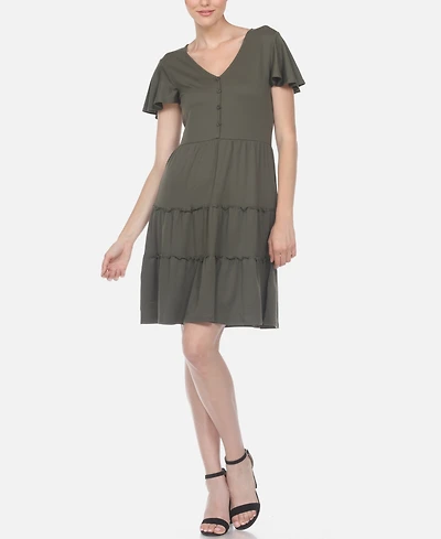 Women's Short Sleeve V-Neck Tiered Dress