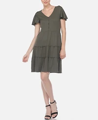 Women's Short Sleeve V-Neck Tiered Dress