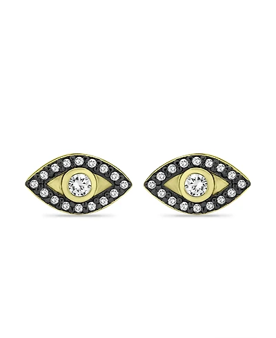 Giani Bernini Cubic Zirconia with Black Rhodium Evil Eye Stud Earrings, 18K Gold over Silver