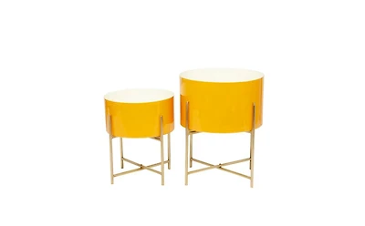 Metal Modern Planters with Stand, Set of 2