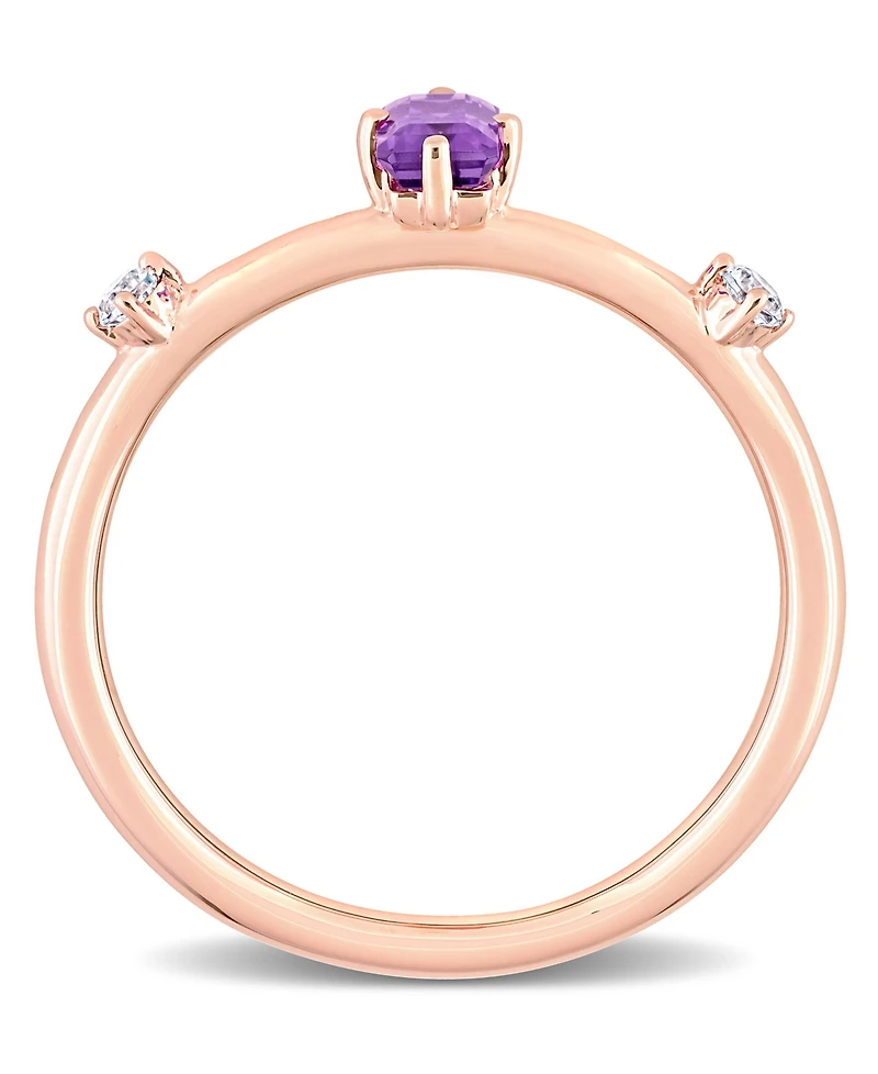 10K Rose Gold Amethyst and White Topaz Stackable Ring