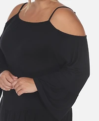 White Mark Plus Cold Shoulder Ruffle Sleeve Top