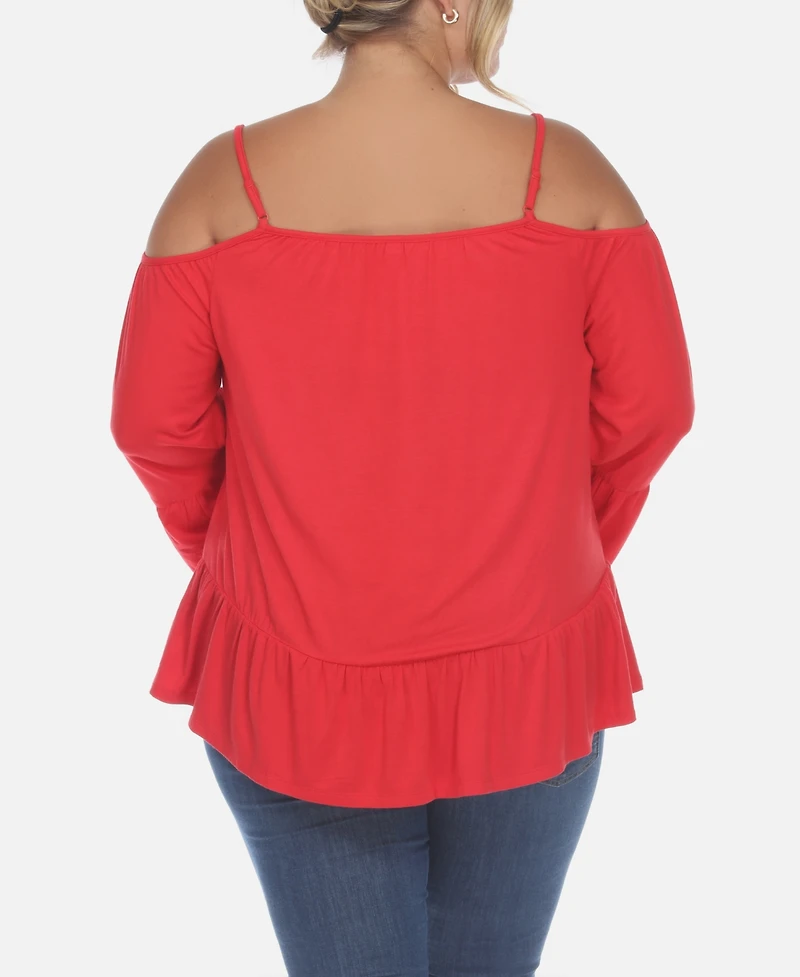 White Mark Plus Cold Shoulder Ruffle Sleeve Top