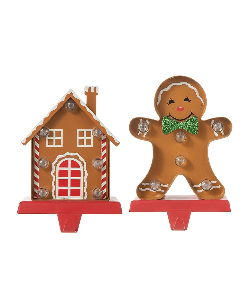 Glitzhome Marquee Led Gingerbread House Gingerbread Man Christmas Stocking Holder Set, 2 Piece