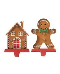 Glitzhome Marquee Led Gingerbread House Gingerbread Man Christmas Stocking Holder Set, 2 Piece