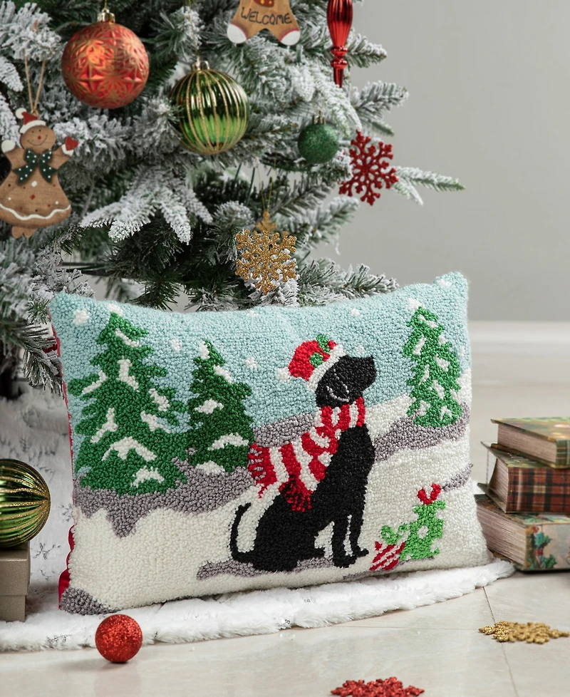 Glitzhome Hooked Christmas Dog Pillow, 18" x 12"