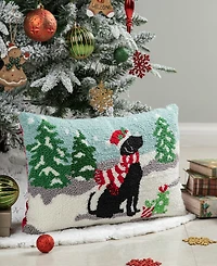Glitzhome Hooked Christmas Dog Pillow, 18" x 12"