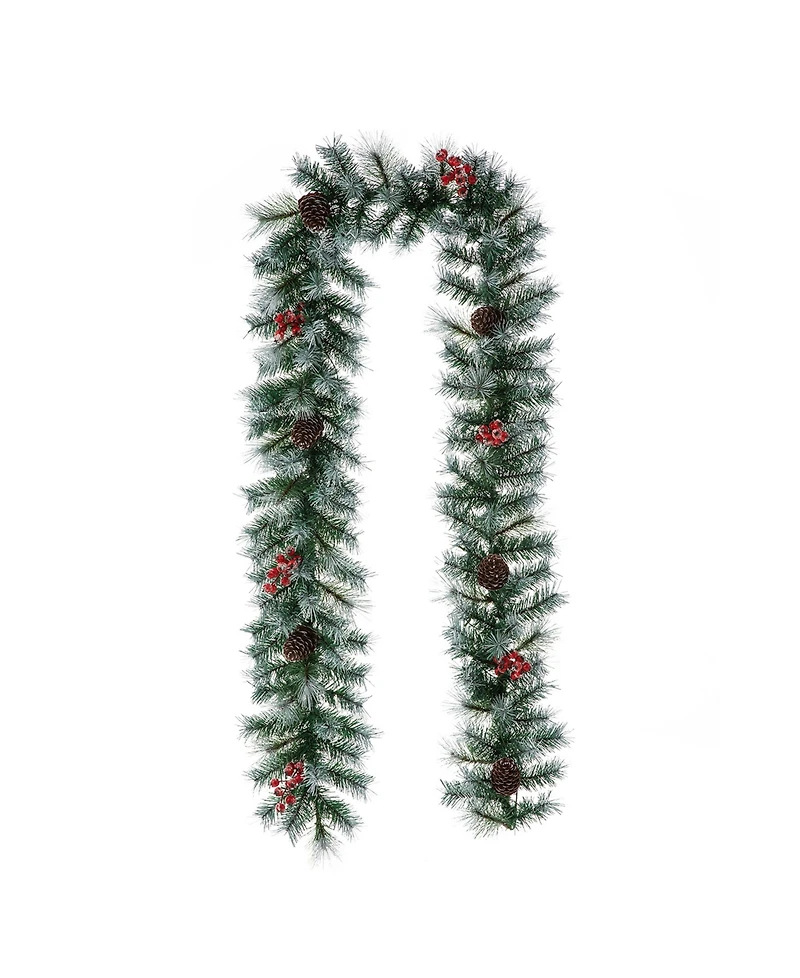 Glitzhome 9' Pre-Lit Greenery Pine Cones and Berries Christmas Garland, with 50 Warm White Lights