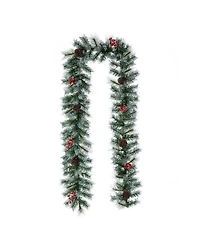 Glitzhome 9' Pre-Lit Greenery Pine Cones and Berries Christmas Garland, with 50 Warm White Lights