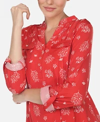 Women's Pleated Leaf Print Blouse