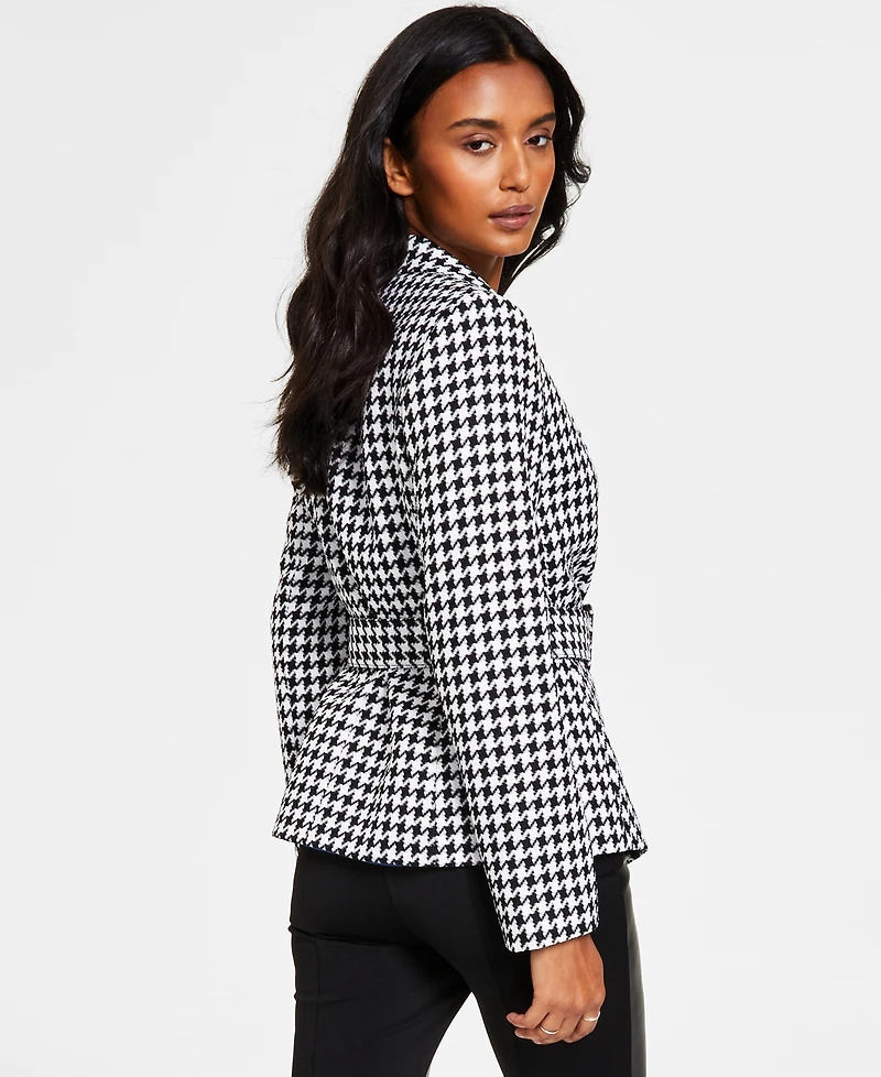 Tahari Asl Women's Houndstooth Belted Asymmetrical Jacket