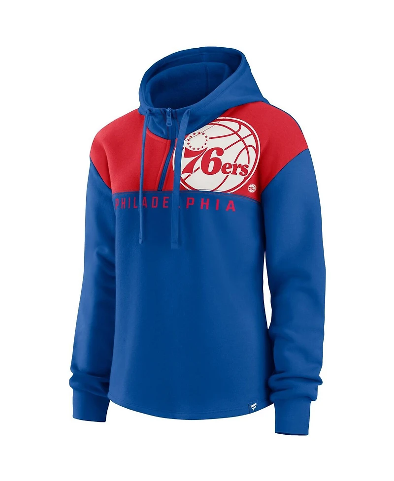 Women's Fanatics Royal Philadelphia 76ers Overslide Quarter-Zip Fleece Hoodie