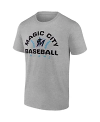 Men's Fanatics Heather Gray Miami Marlins Iconic Go For Two T-shirt