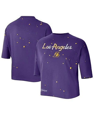 Women's Nike Purple Los Angeles Lakers Courtside Splatter Cropped T-shirt