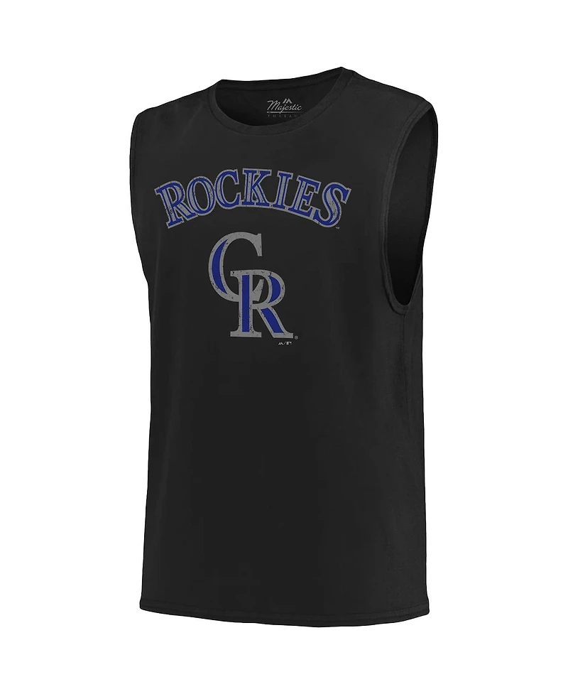Men's Majestic Threads Black Colorado Rockies Softhand Muscle Tank Top