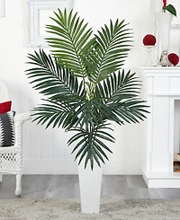 Nearly Natural 4.5' Kentia Palm Artificial Tree in White Tower Planter