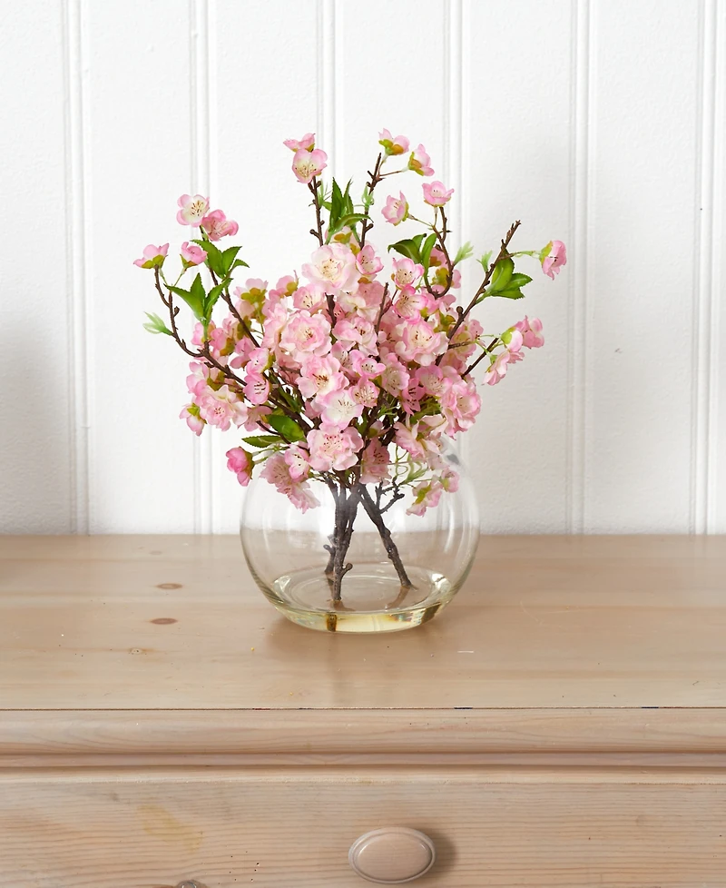 Nearly Natural Cherry Blossom in Large Glass Vase