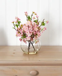 Nearly Natural Cherry Blossom in Large Glass Vase