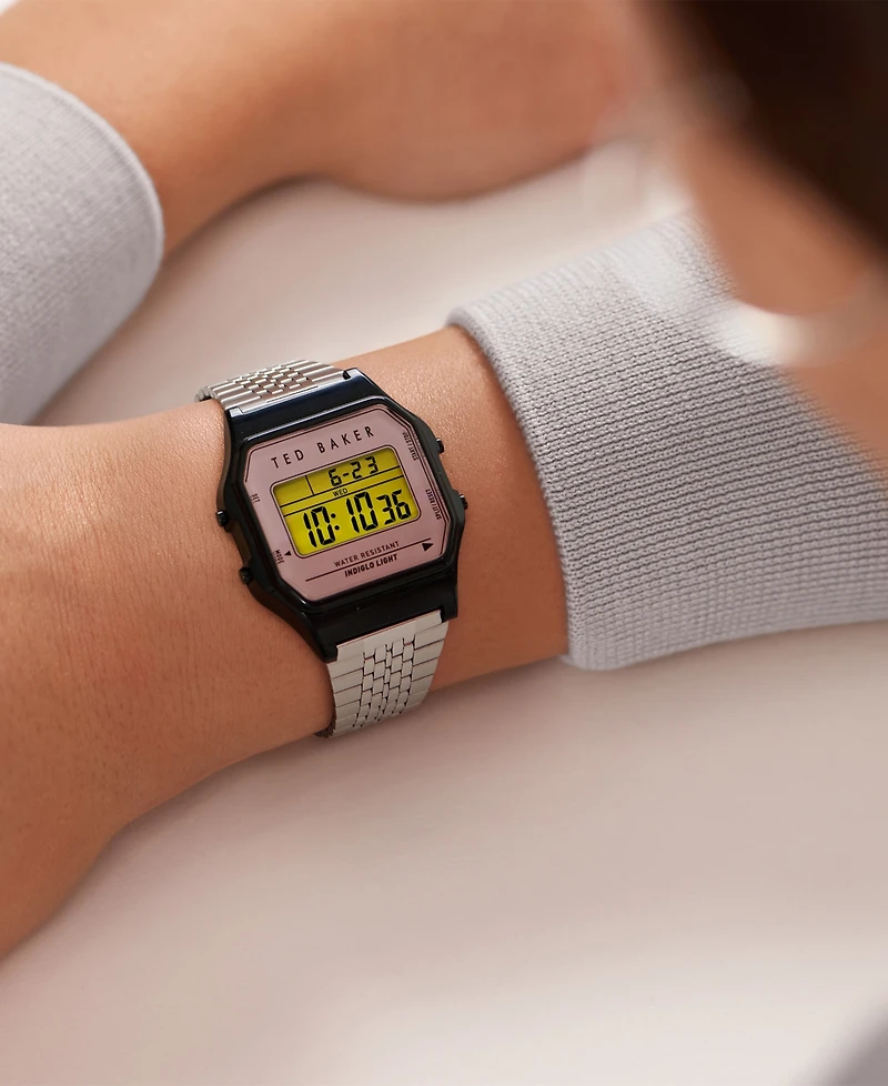 Ted Baker Unisex Ted 80's Silver-Tone Stainless Steel Bracelet Watch 35.5mm