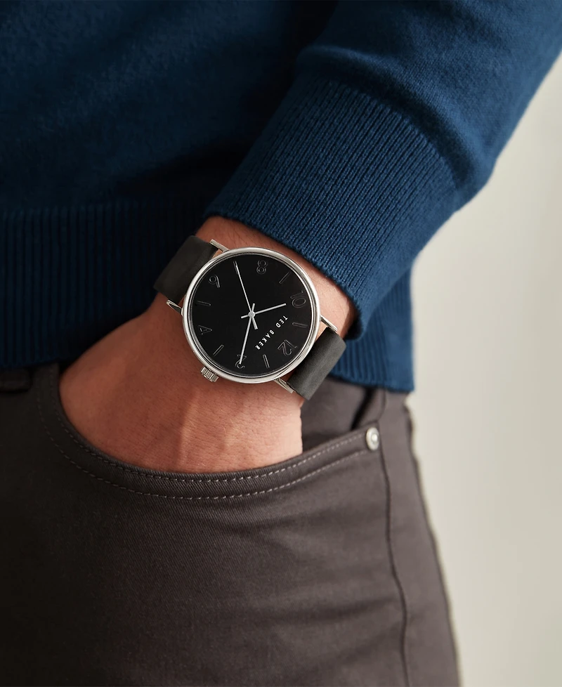 Ted Baker Men's Phylipa Black Leather Strap Watch 43mm