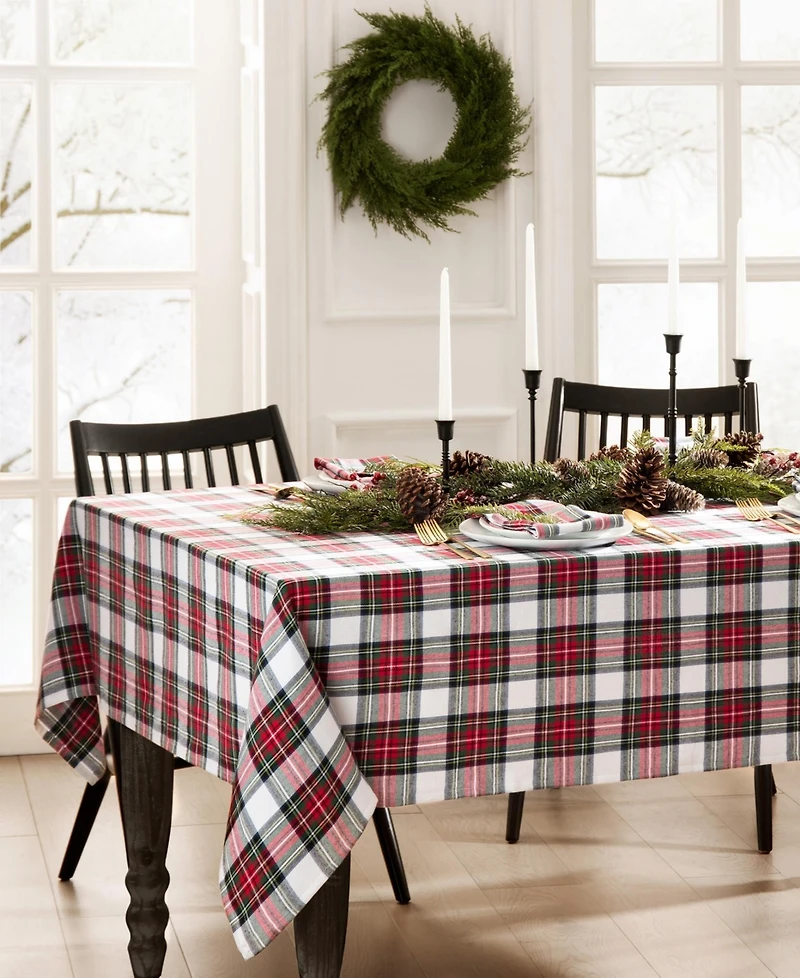 Elrene Christmas Classic Holiday Plaid Tablecloth, 102" x 60"