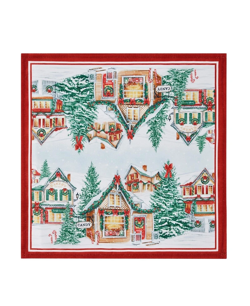 Elrene Storybook Christmas Village Holiday 4 Piece Napkin Set, 17" x 17"