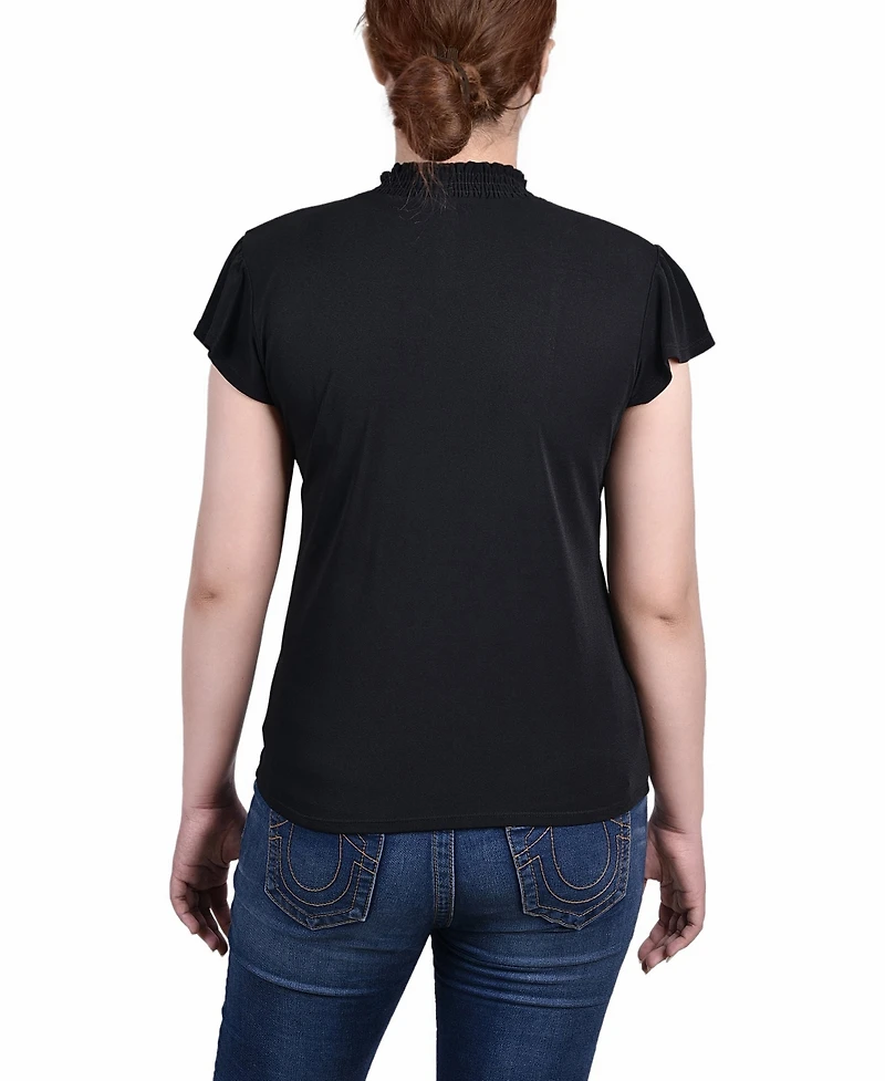 Petite Short Flutter Sleeve Mock Neck Top