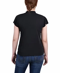 Petite Short Flutter Sleeve Mock Neck Top