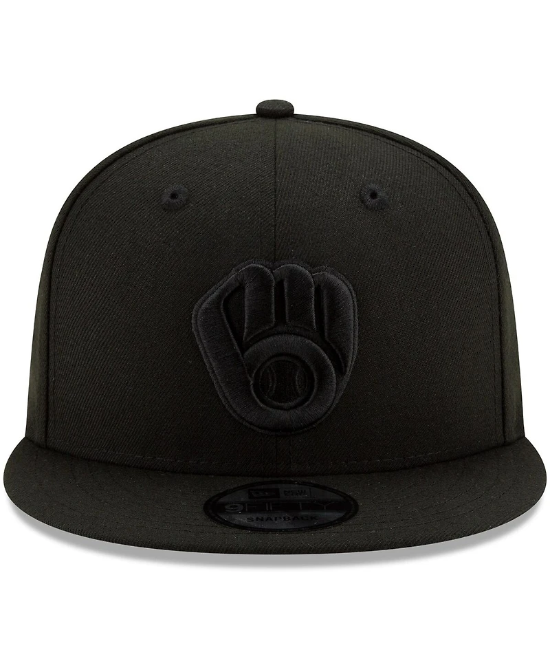 Men's Milwaukee Brewers New Era Black on Black 9FIFTY Snapback Adjustable Hat - Black