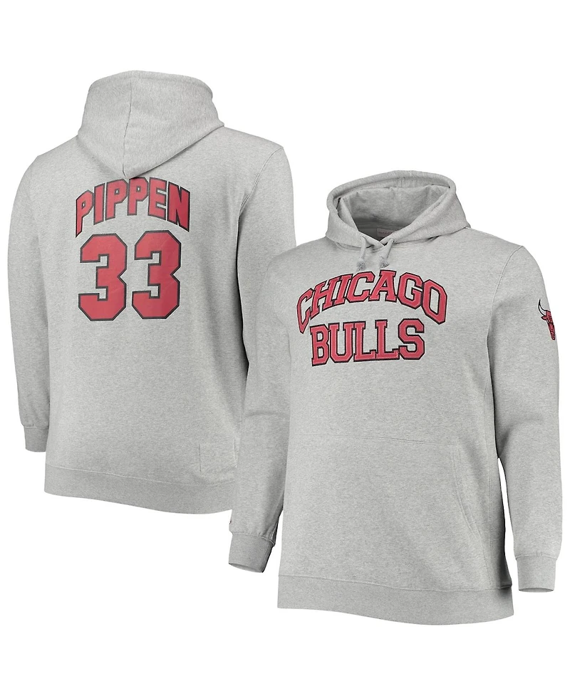 Men's Mitchell & Ness Scottie Pippen Heathered Gray Chicago Bulls Big and Tall Name Number Pullover Hoodie