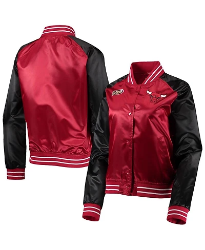 Women's Mitchell & Ness Red Chicago Bulls Hardwood Classics Raglan Satin Full-Snap Jacket