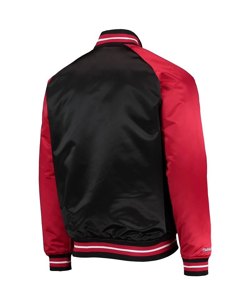 Men's Mitchell & Ness Black, Red Toronto Raptors Hardwood Classics Reload 3.0 Raglan Full-Snap Satin Jacket