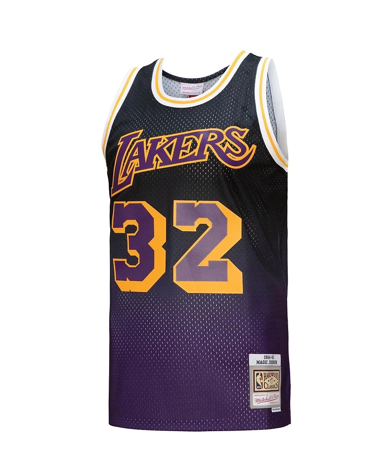 Men's Mitchell & Ness Magic Johnson Purple and Black Los Angeles Lakers 1984/85 Hardwood Classics Fadeaway Swingman Player Jersey