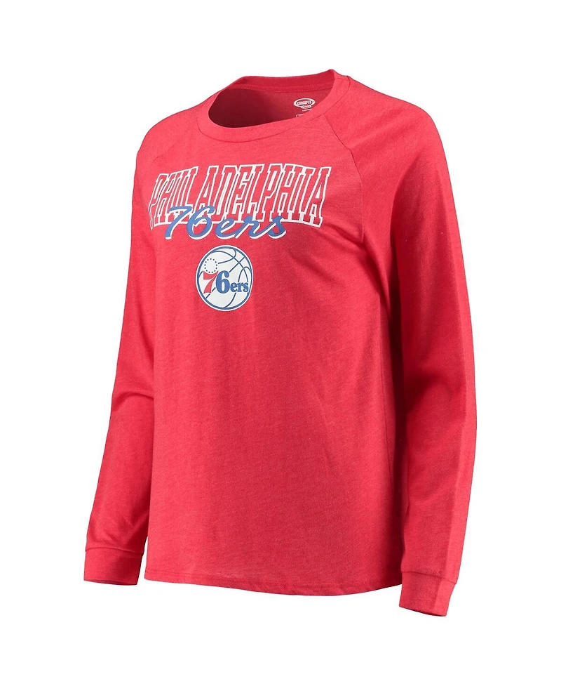 Women's Concepts Sport Heathered Royal, Red Philadelphia 76ers Raglan Long Sleeve T-shirt and Shorts Sleep Set