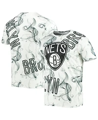 Men's White, Black Brooklyn Nets Asymmetric Bold Smoke T-shirt