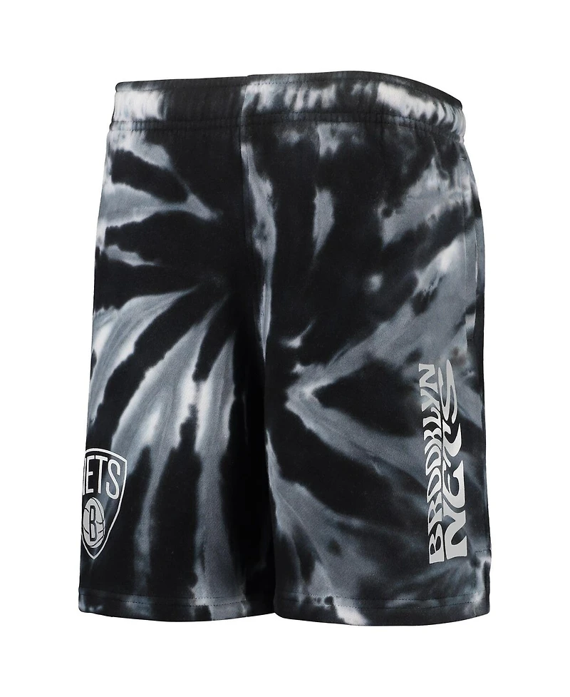 Big Boys Black Brooklyn Nets Santa Monica Tie-Dye Shorts