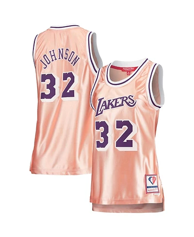 Women's Mitchell & Ness Magic Johnson Pink Los Angeles Lakers 75th Anniversary Rose Gold 1984 Swingman Jersey