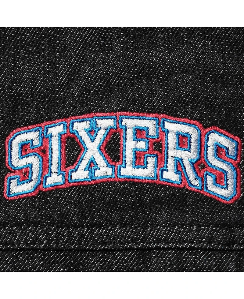Women's The Wild Collective Black Philadelphia 76ers Patch Denim Button-Up Jacket