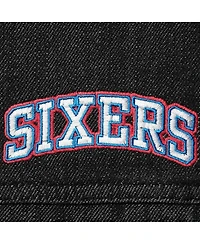 Women's The Wild Collective Black Philadelphia 76ers Patch Denim Button-Up Jacket