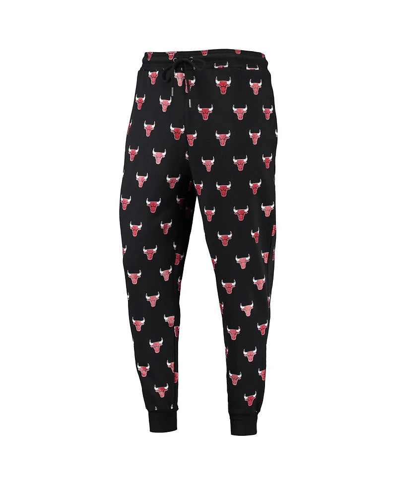 Men's The Wild Collective Black Chicago Bulls Allover Logo Jogger Pants