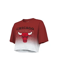 Women's Majestic Threads Red and White Chicago Bulls Repeat Dip-Dye Cropped T-shirt
