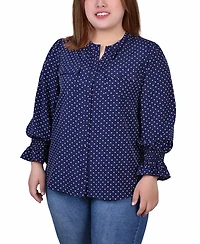 Ny Collection Plus Size Long Sleeve Y Neck Blouse